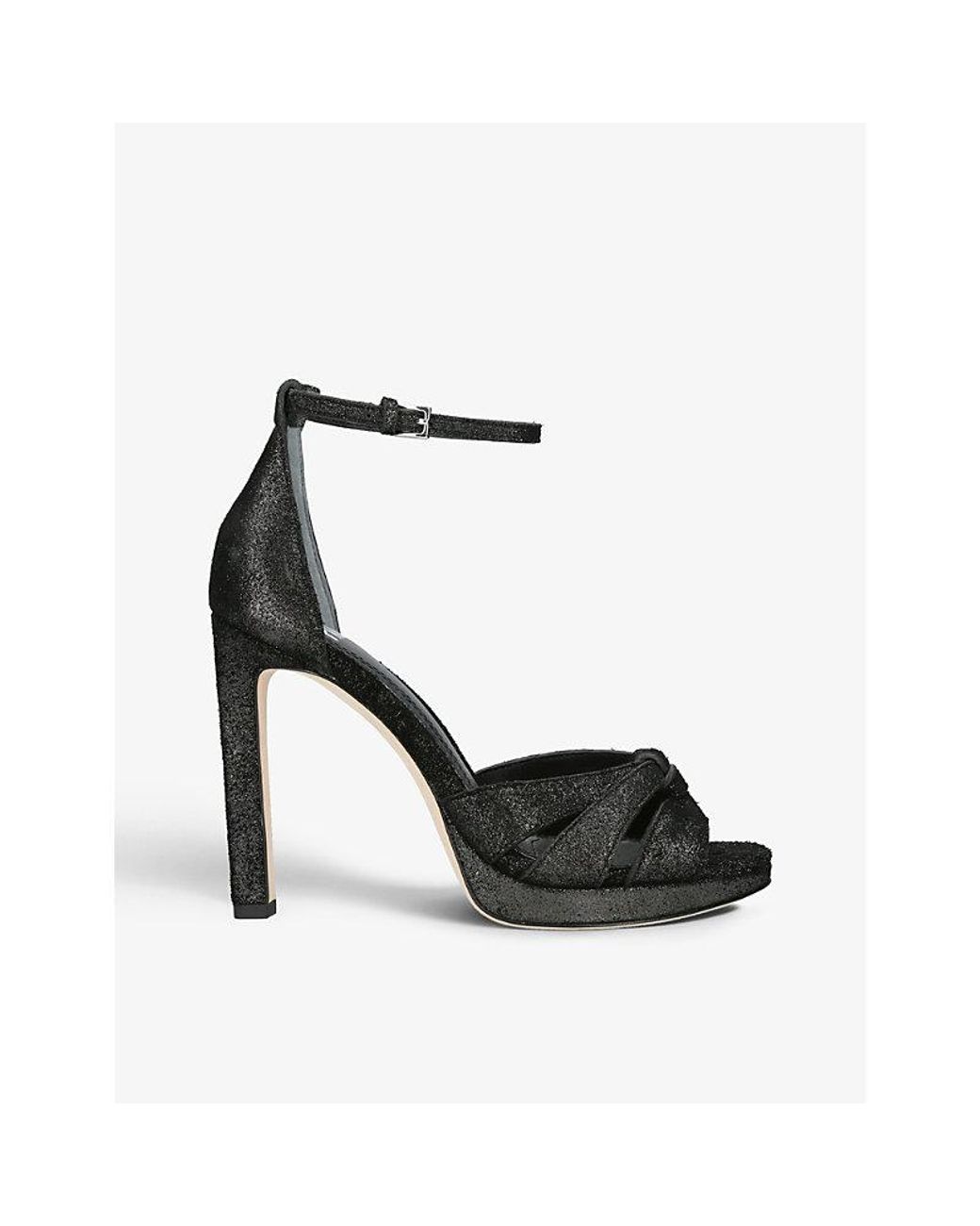 PAIGE Val Glitterembellished Leather Heeled Sandals in Black Lyst