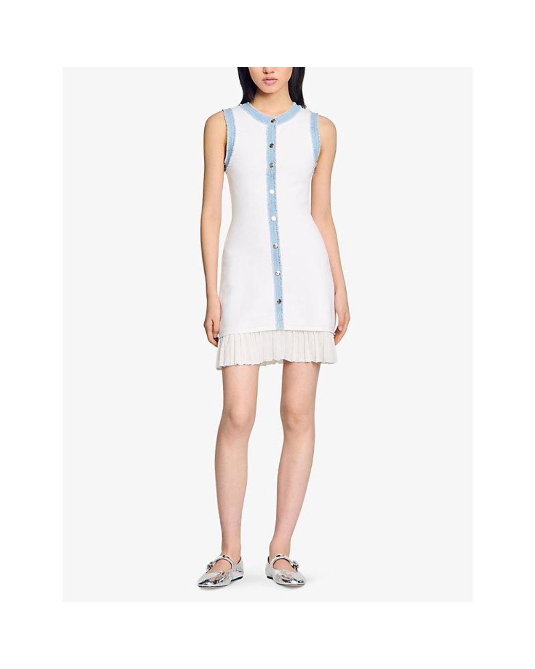 Sandro Denim-Trim Mini Dress in Natural | Lyst