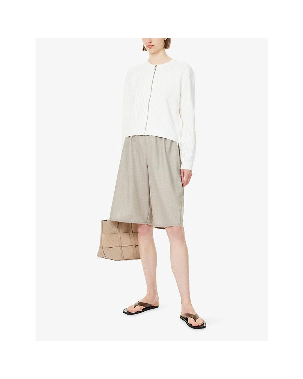 Theory White Pointelle Zip-Up Knitted Cardigan