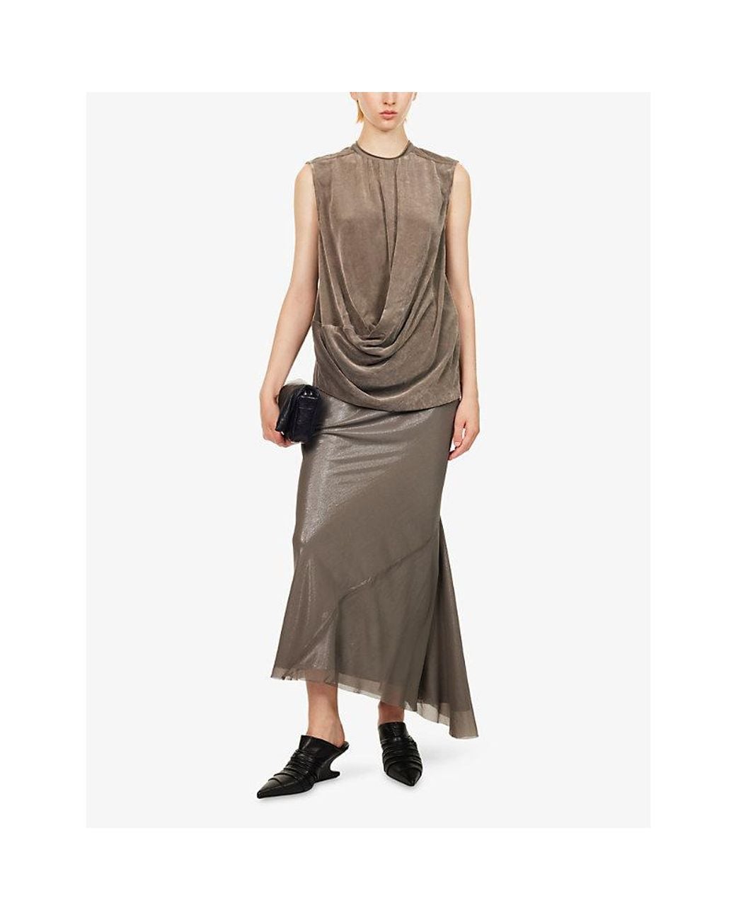 Rick Owens Brown Sleeveless Draped Velvet Top