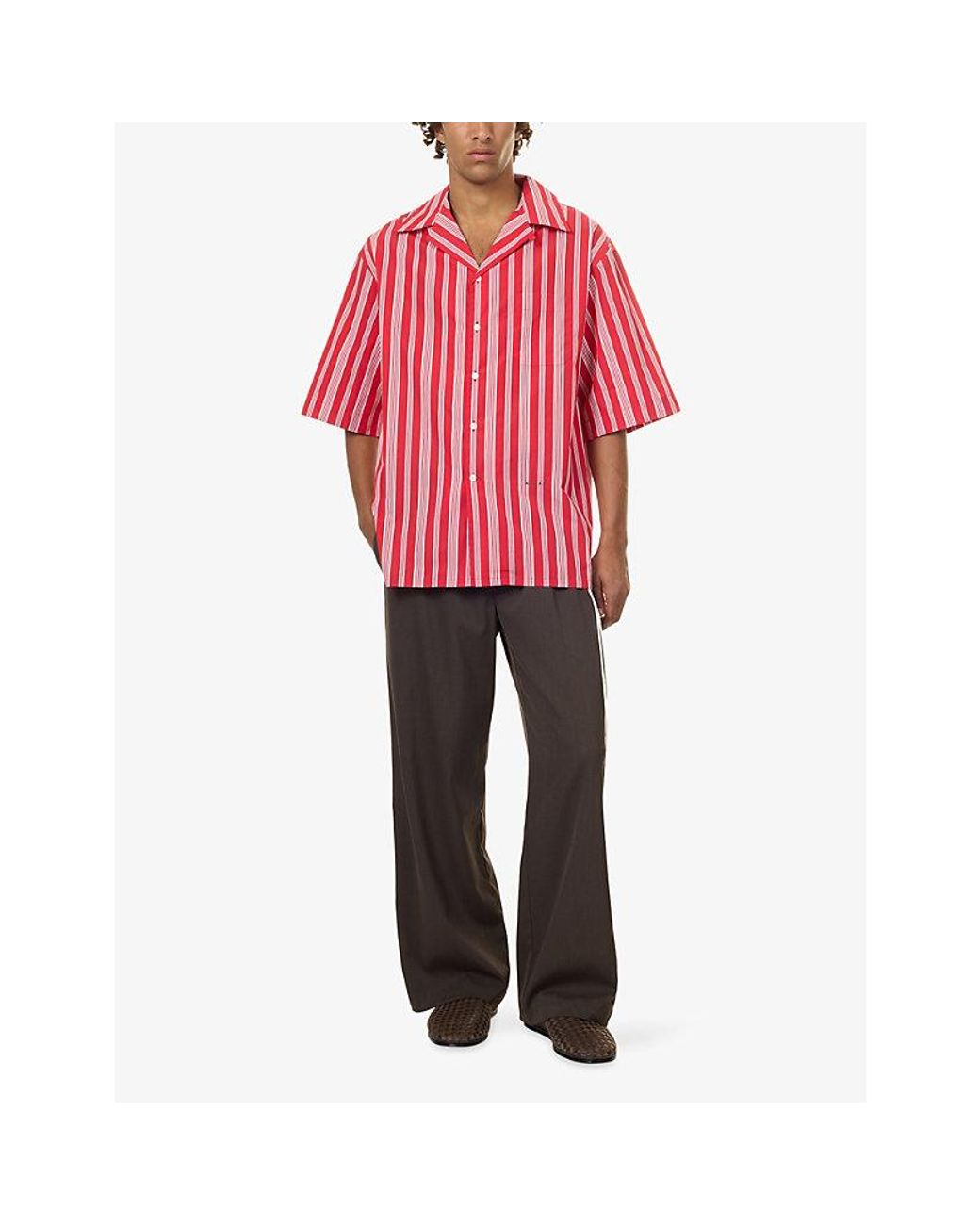 Marni Red Pinstripe Short-Sleeve Cotton-Blend Shirt for men