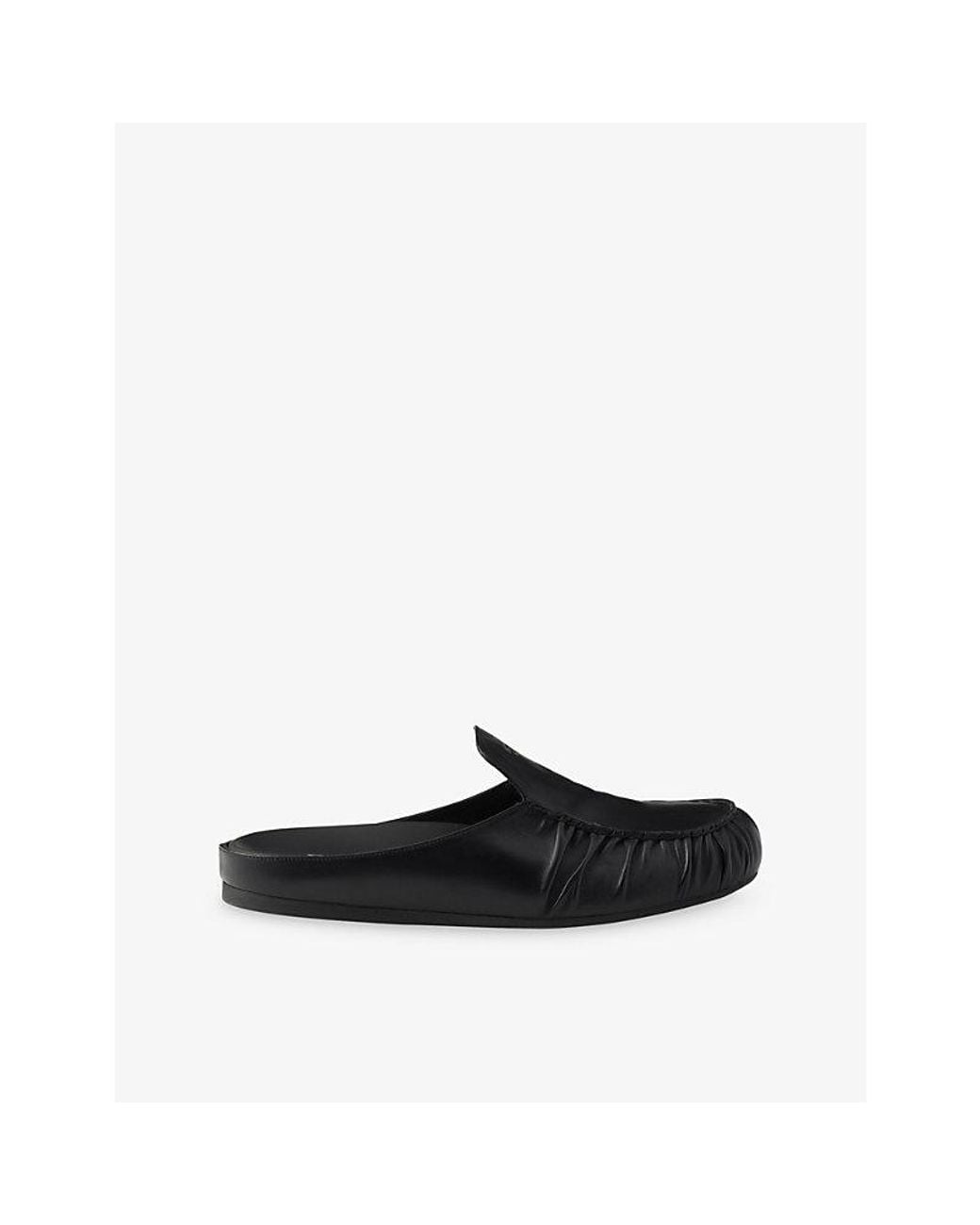 Prada Black Logo-Print Leather Mules for men