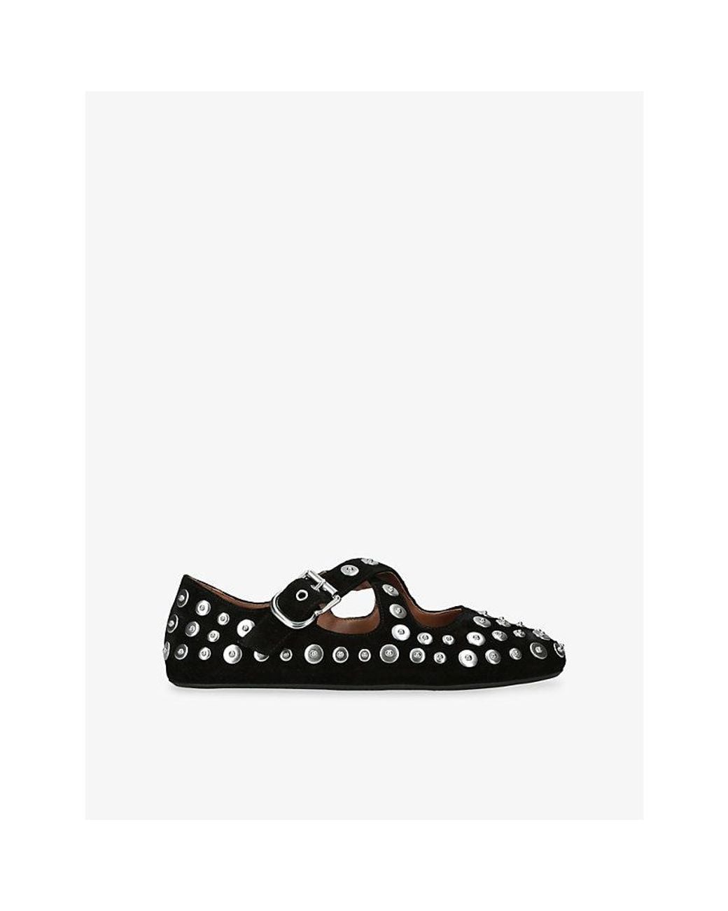 Alaïa Black Criss Cross Stud-Embellished Suede Ballet Flats