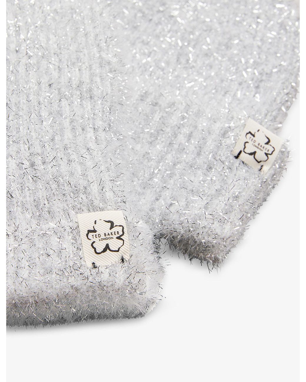 Ted Baker Kattiie Metallic Knitted Hat And Gloves Set in White | Lyst
