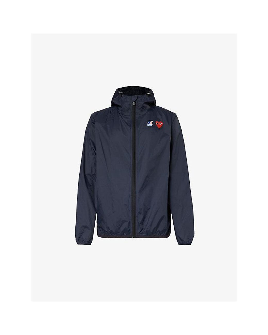 COMME DES GARÇONS PLAY Blue Comme Des Garçons Play X K-Way Brand-Print Regular-Fit Shell Hooded Jacket for men
