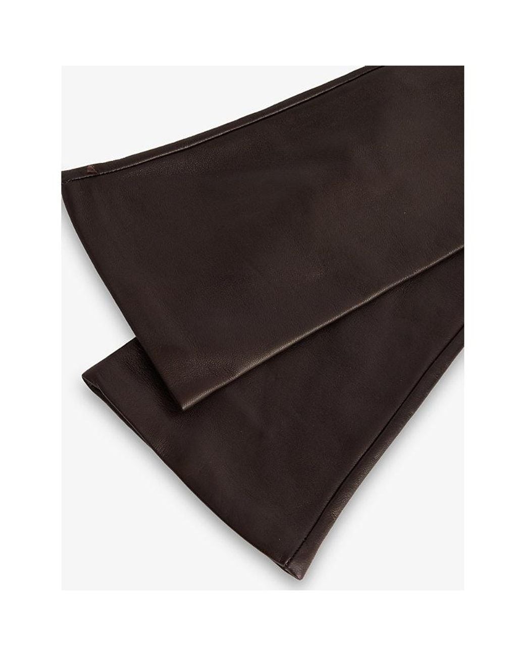 Nour Hammour Brown Long Leather Gloves