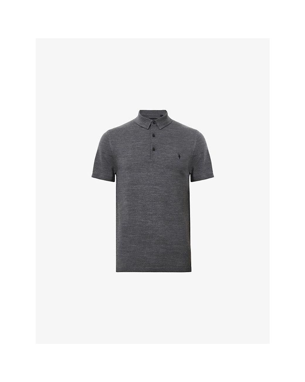AllSaints Gray Mode Short-Sleeve Merino Wool Polo Shirt for men