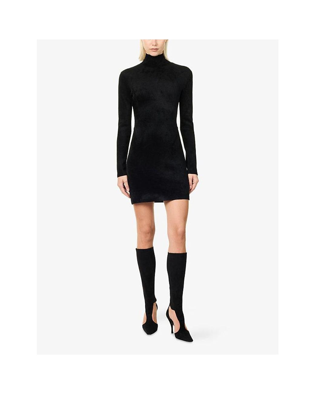 Alaïa Black Fitted High-Neck Velvet Mini Dress