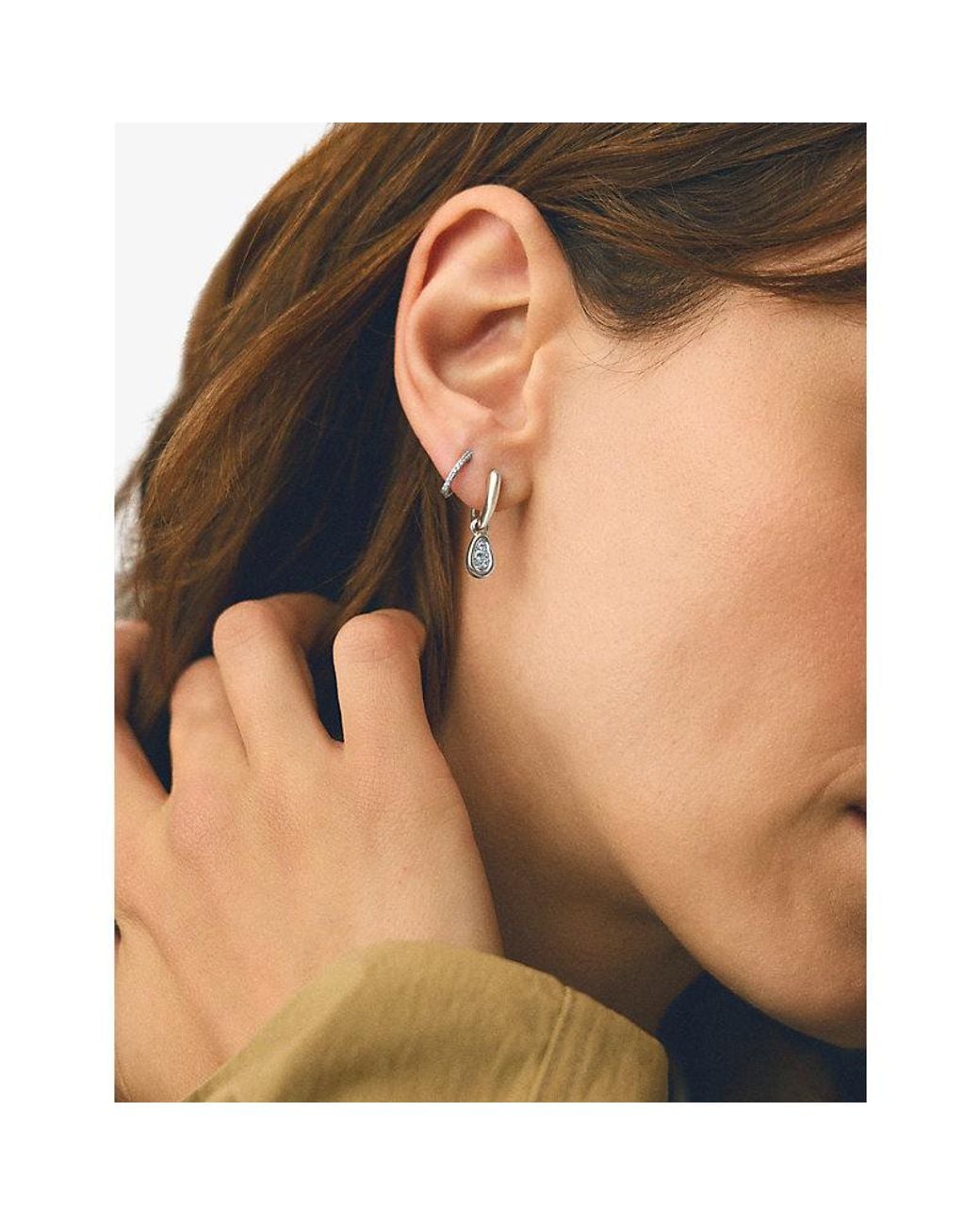 Missoma White Molten Teardrop Pavé Charm Sterling-Plated Brass Hoop Earrings