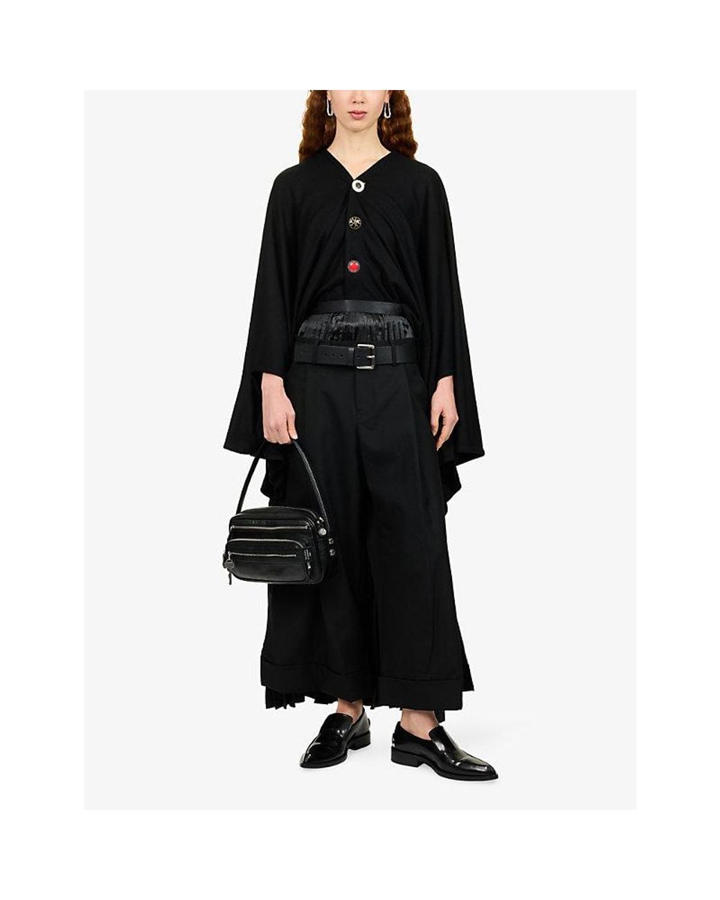 Junya Watanabe Black Pleated Wide-Leg Wool Trousers