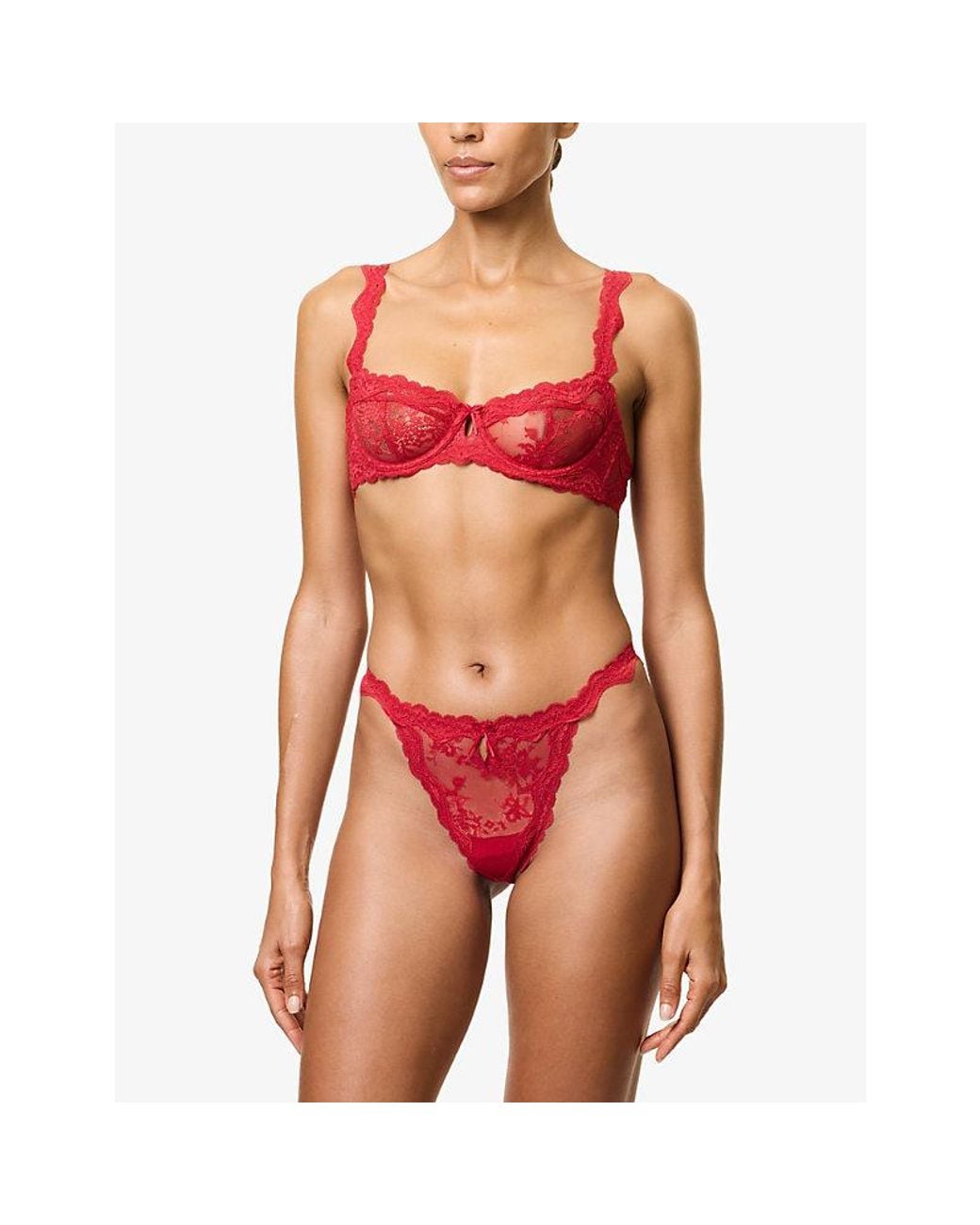 Lounge Underwear Red Adorn Semi-Sheer Stretch-Lace Thong