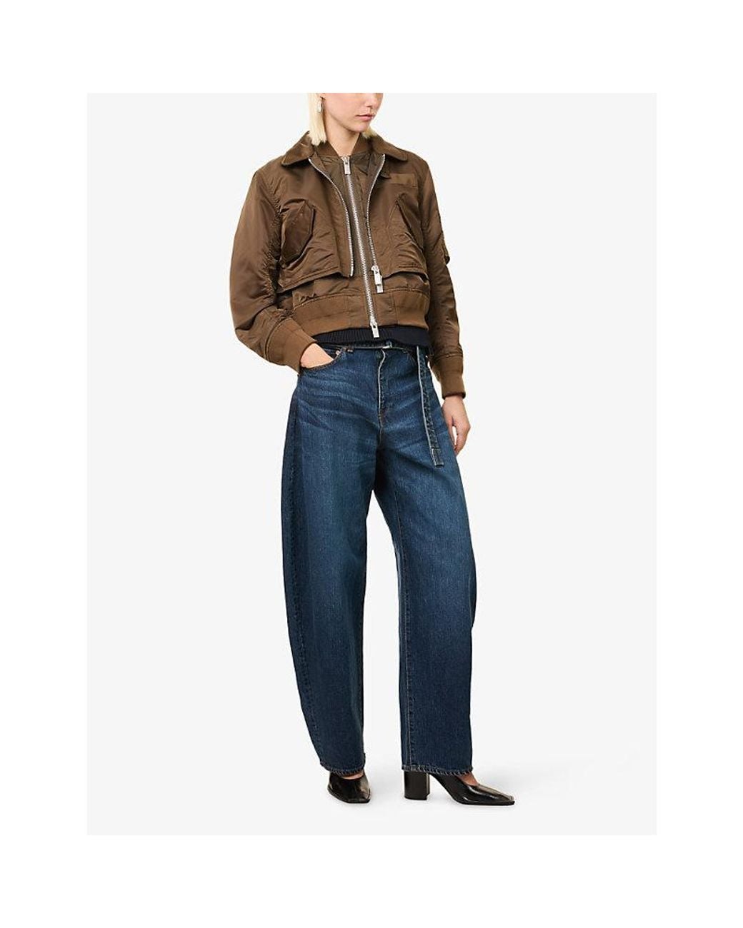 Sacai Brown Overlay Funnel-Neck Woven Jacket