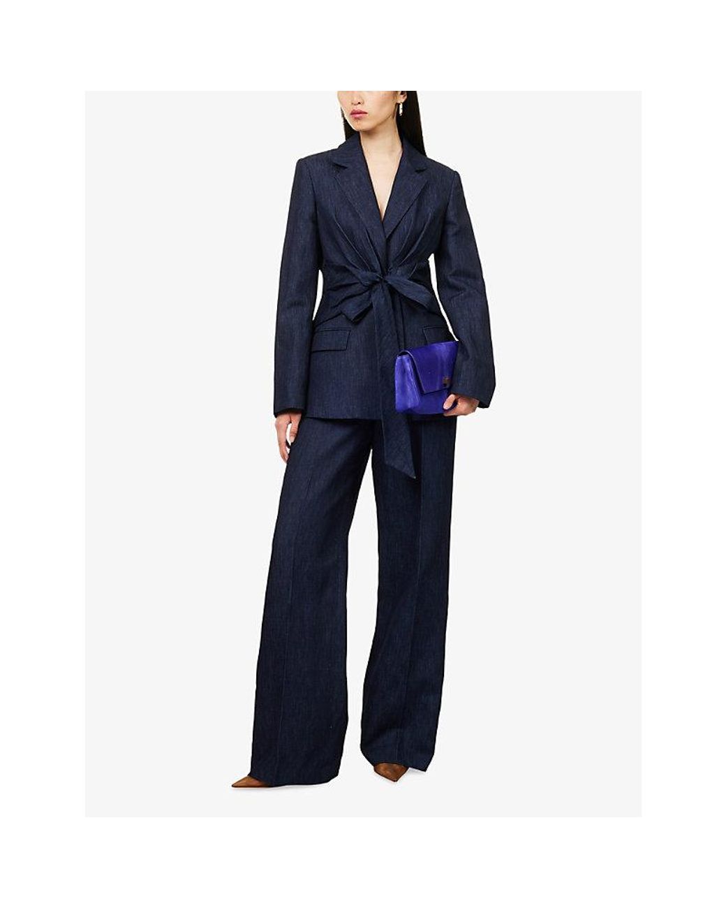 Gabriela Hearst Blue Norman Wide-Leg Cotton-And-Linen Trousers