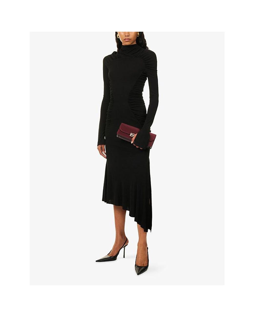 Victoria Beckham Black High-Neck Stretch-Jersey Midi Dress
