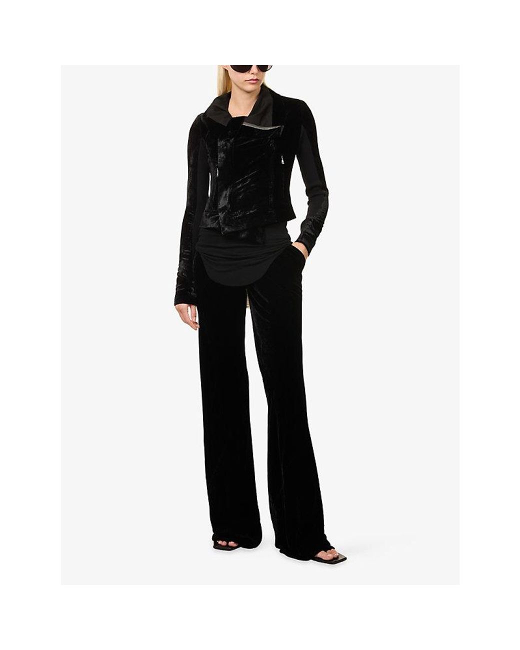 Rick Owens Black Bias Wide-Leg Velvet Trousers