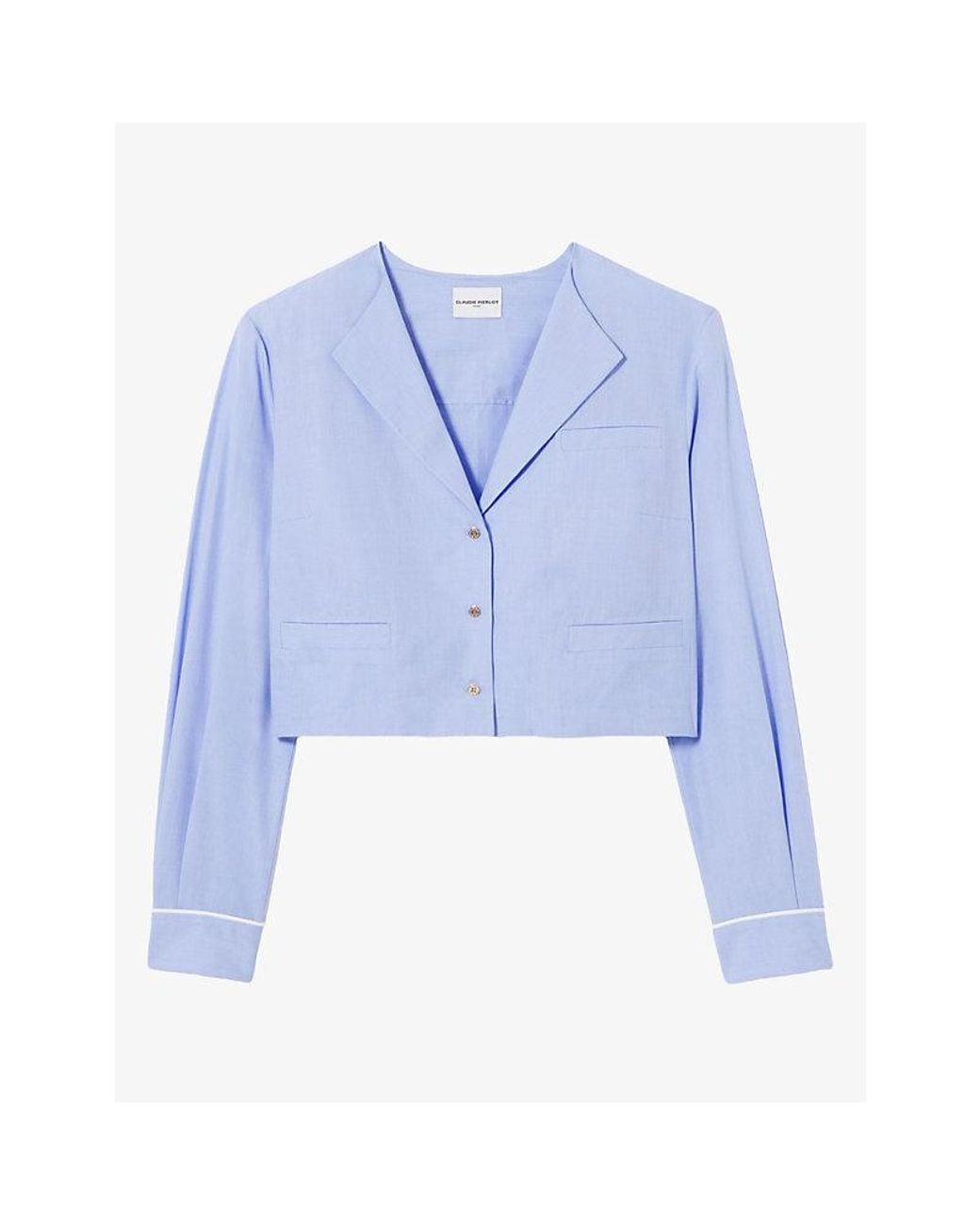 Claudie Pierlot Blue Long-Sleeved Cropped Cotton-Poplin Shirt