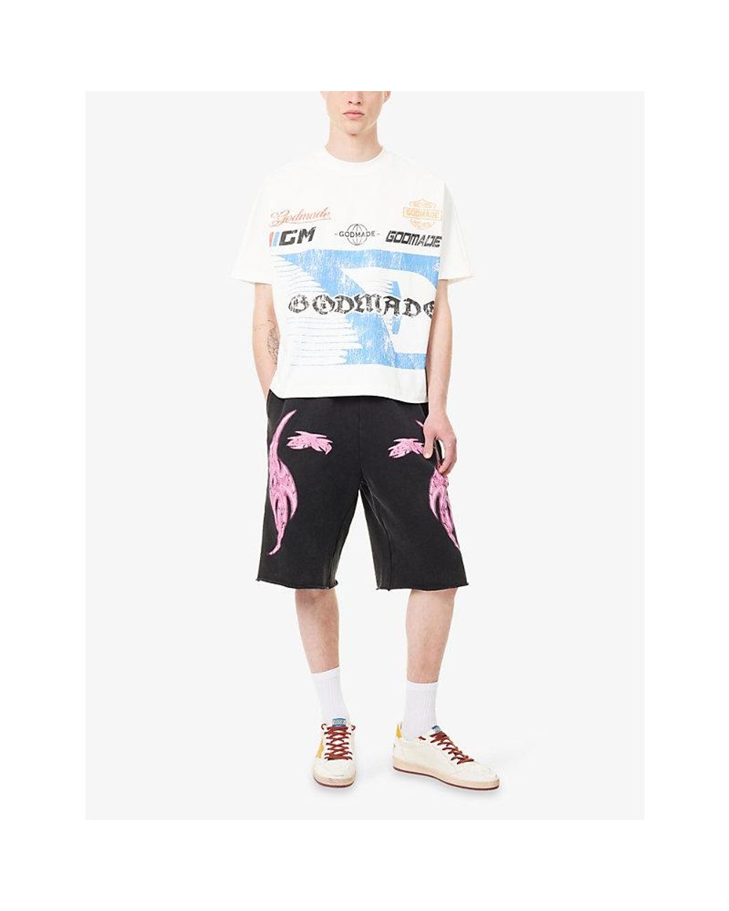GODMADE Black Vivid Printed Cotton Shorts for men