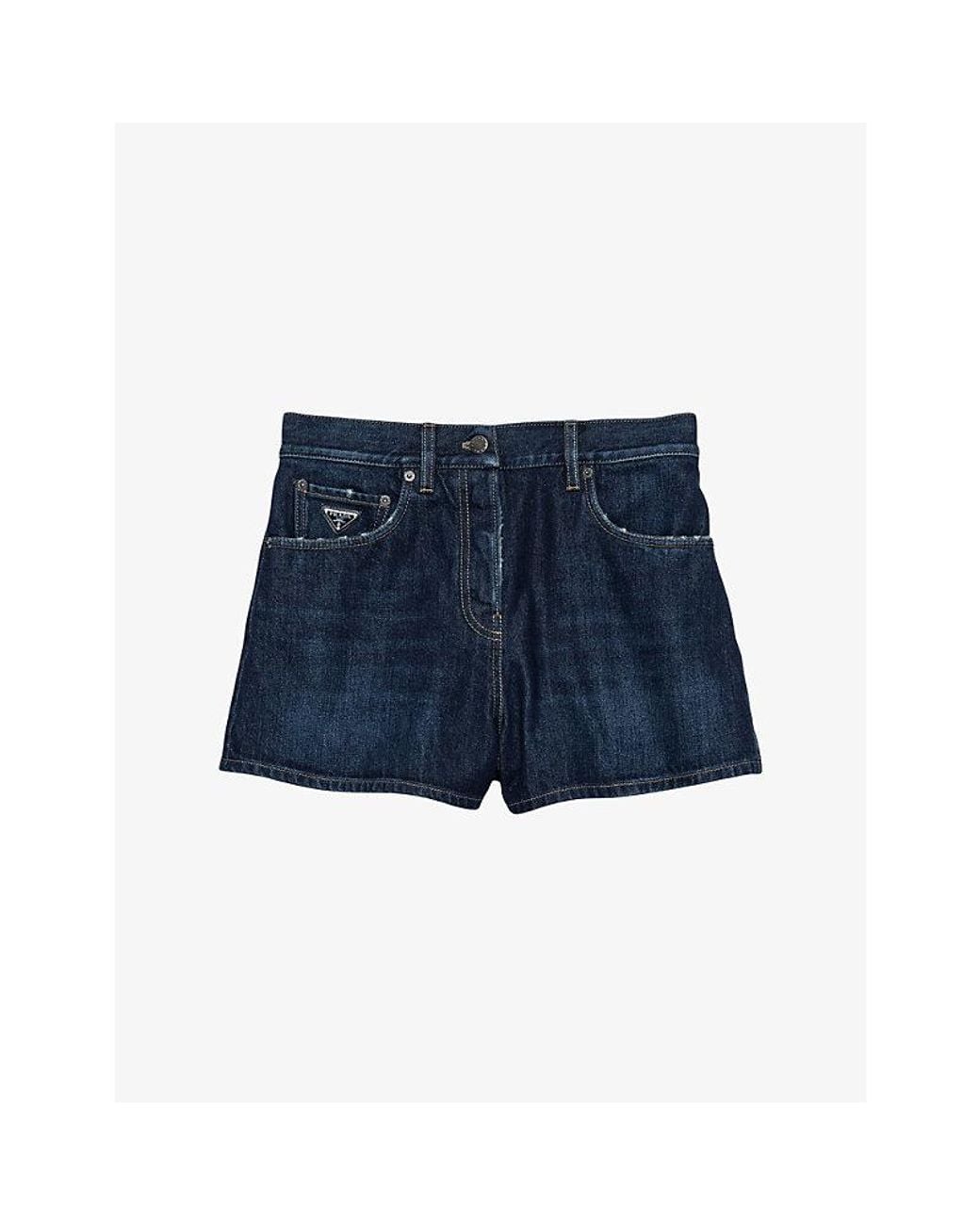 Prada Blue Wide-Leg Mid-Rise Denim Shorts