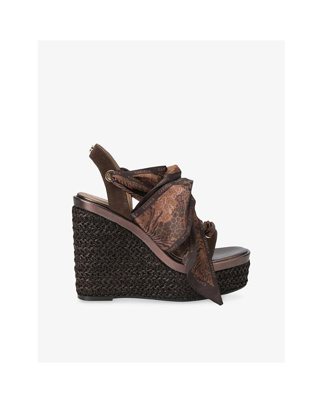 Carvela Kurt Geiger Brown Sorrento Scarf Faux-Suede Wedge Sandals
