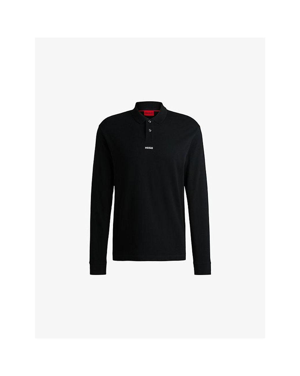 HUGO Black Logo-Print Relaxed-Fit Cotton-Piqué Polo Shirt for men