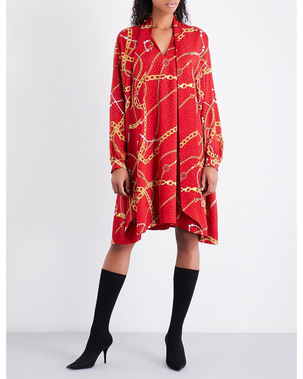Balenciaga Chain-print Silk Dress in Red | Lyst