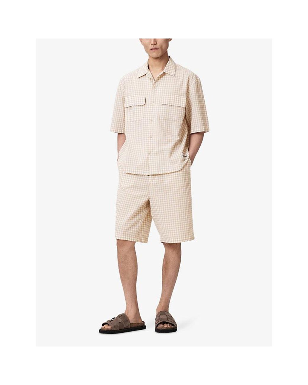 AllSaints Natural Rockland Check-Print Cotton Shorts for men