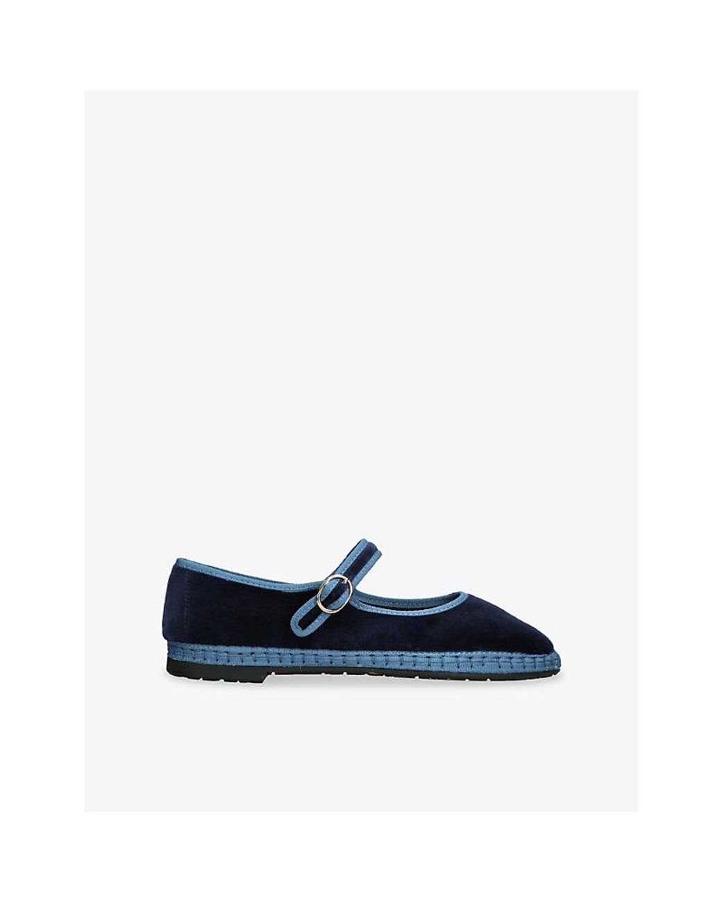 Flabelus Blue Montague Cotton-Velvet Mary Jane Flats