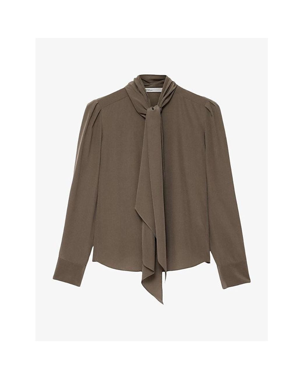 AllSaints Brown Iris Tie-Neck Long-Sleeve Silk Shirt