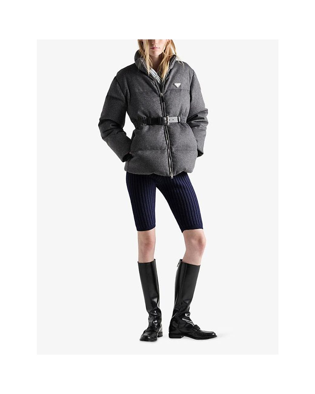Prada Gray Loden Belted Shell-Down Puffer Jacket