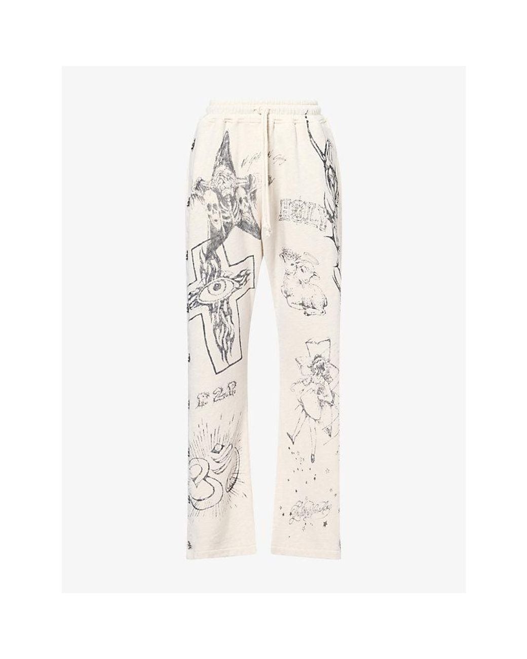 HELLSTAR Natural Graffiti Mirror Straight-Leg Cotton-Jersey Jogging Bottoms for men