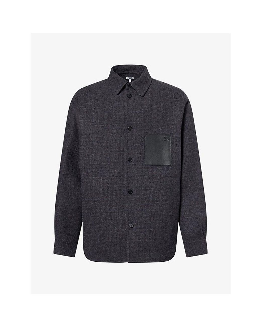 Loewe Blue Debossed-Logo Patch-Pocket Wool-And-Silk Shirt for men