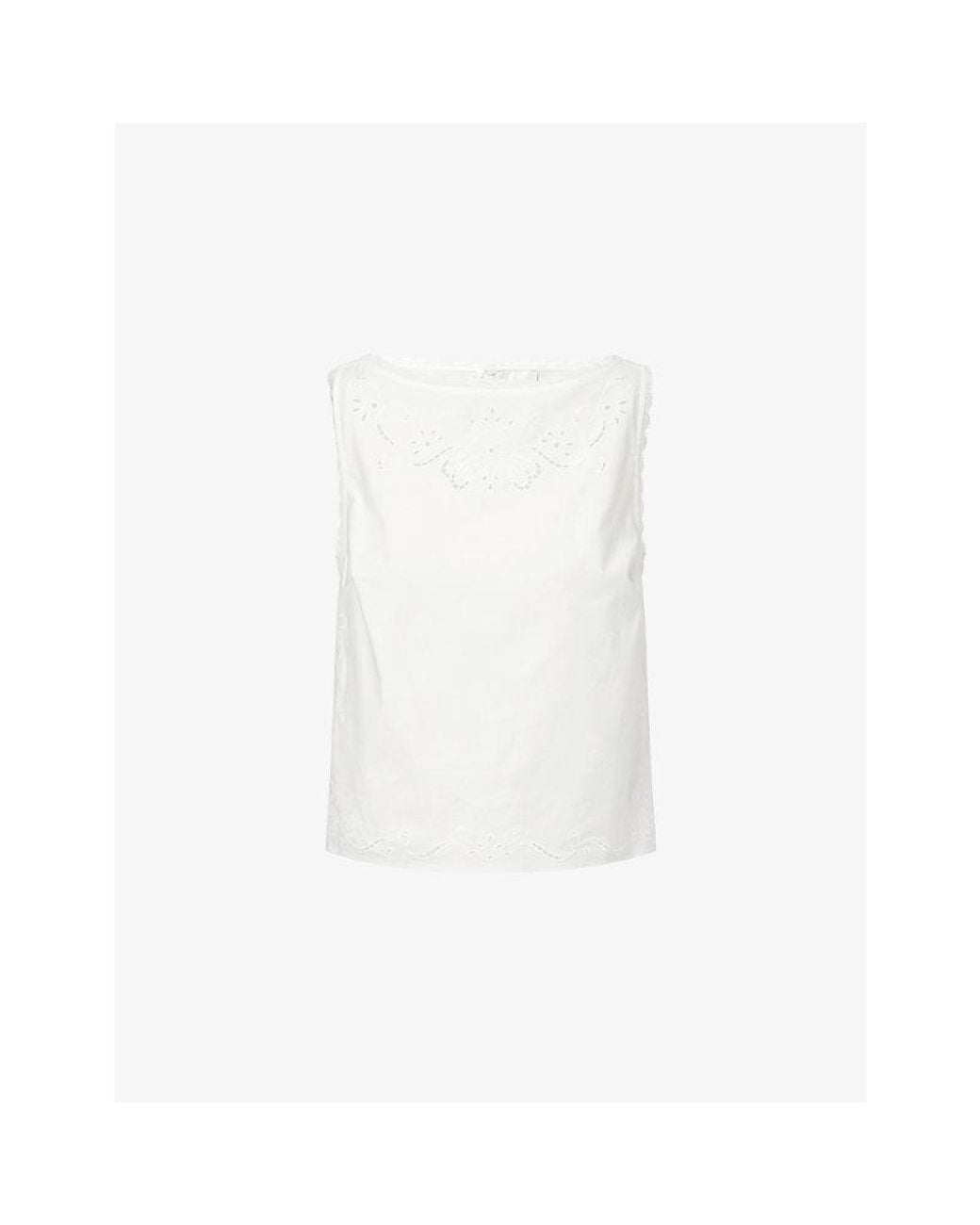 Reformation White Fiorella Embroidered Cotton Top