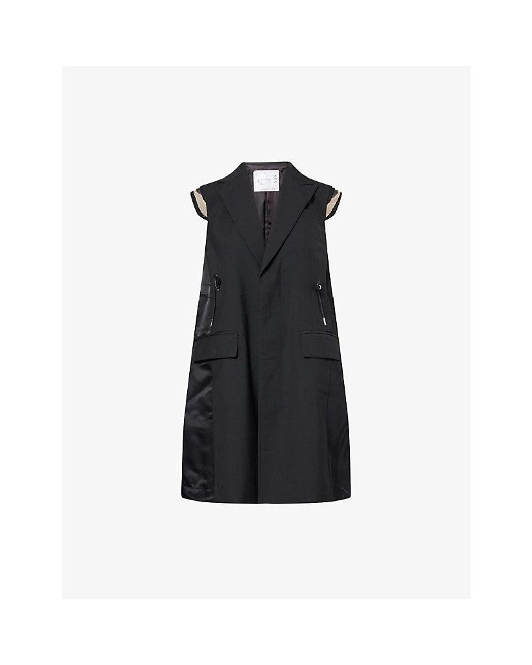 Sacai Black Sleeveless Wool-Blend And Nylon Contrast Vest