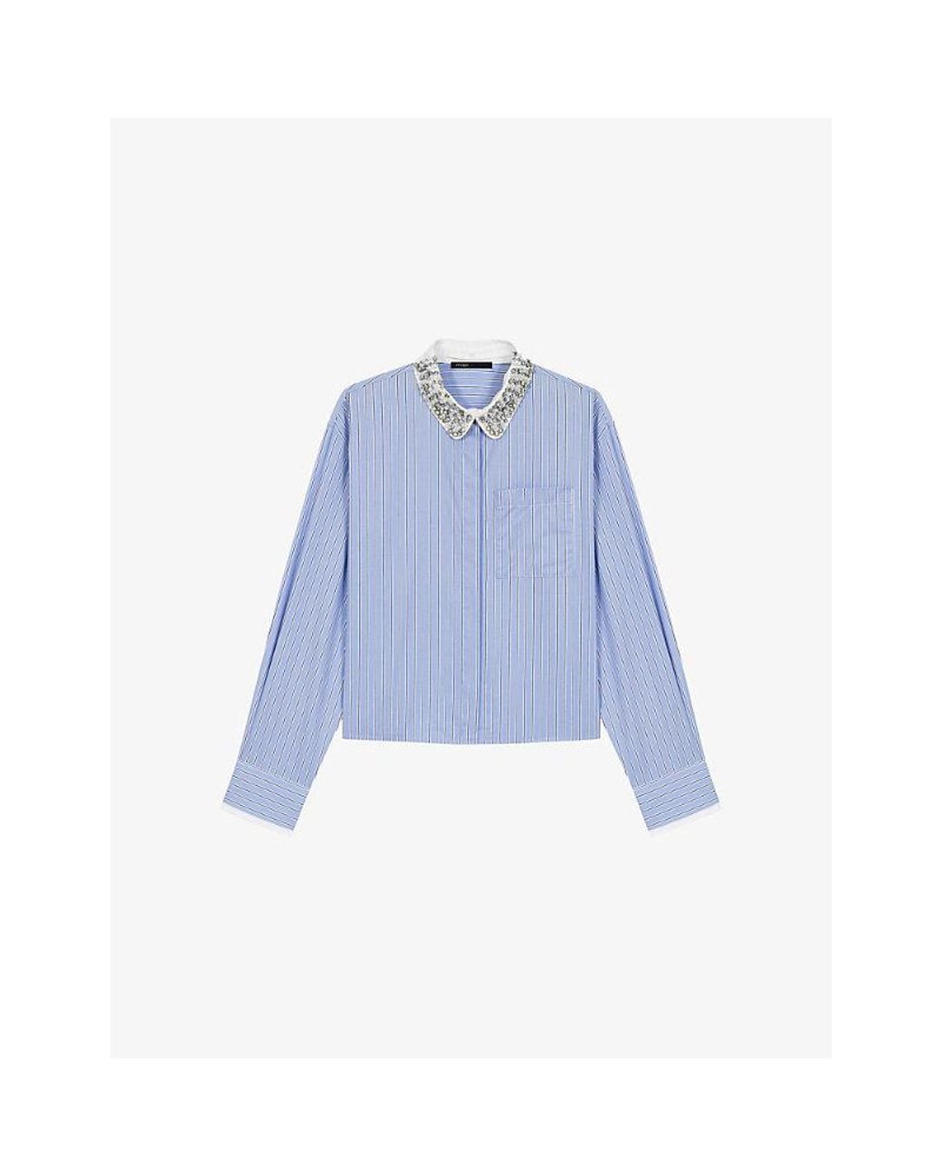 Maje Blue Striped Detachable-Collar Cotton Shirt
