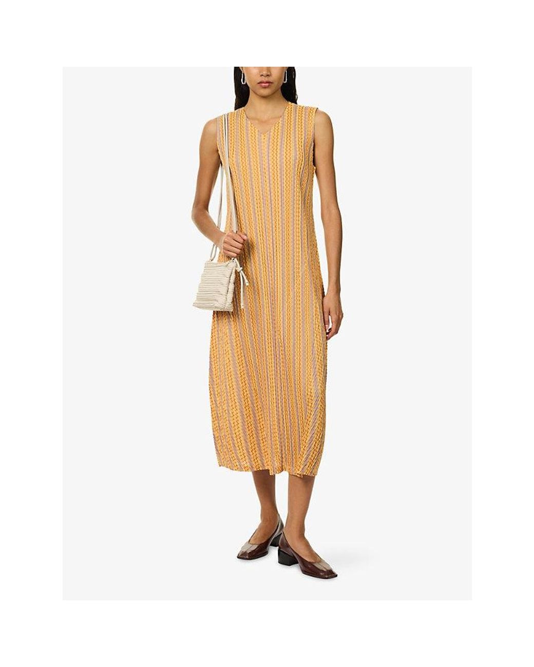 Pleats Please Issey Miyake Multicolor Zigzag Pleats Knit Midi Dress
