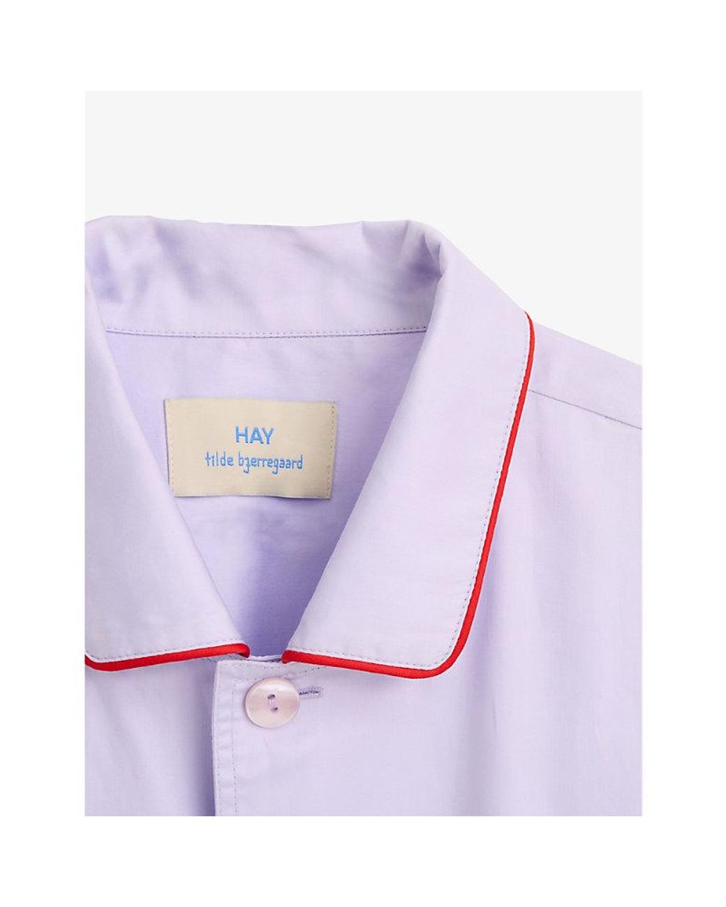 Hay Purple Outline Contrast-Piping Cotton Pyjama Shirt