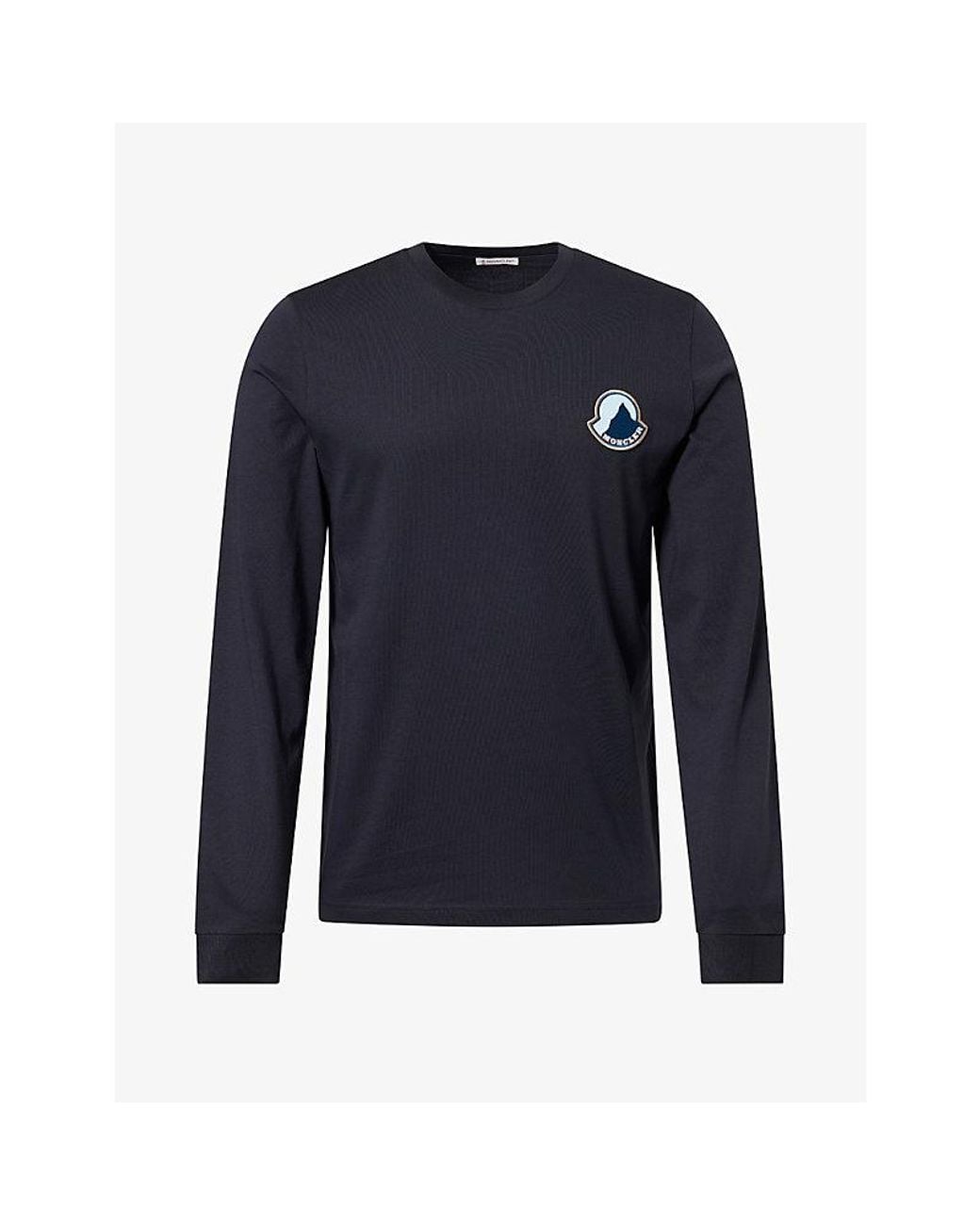 Moncler Blue Mountain Logo-Patch Long-Sleeve Cotton T-Shirt for men