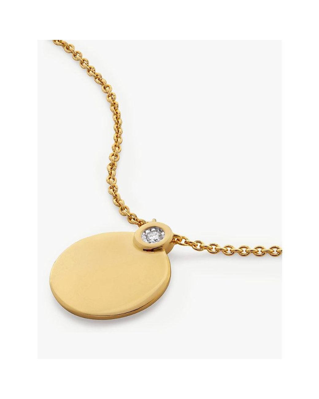 Monica Vinader White Round Charm 18Ct-Plated Vermeil Sterling- And 0.015Ct Lab-Grown Diamond Pendant Necklace