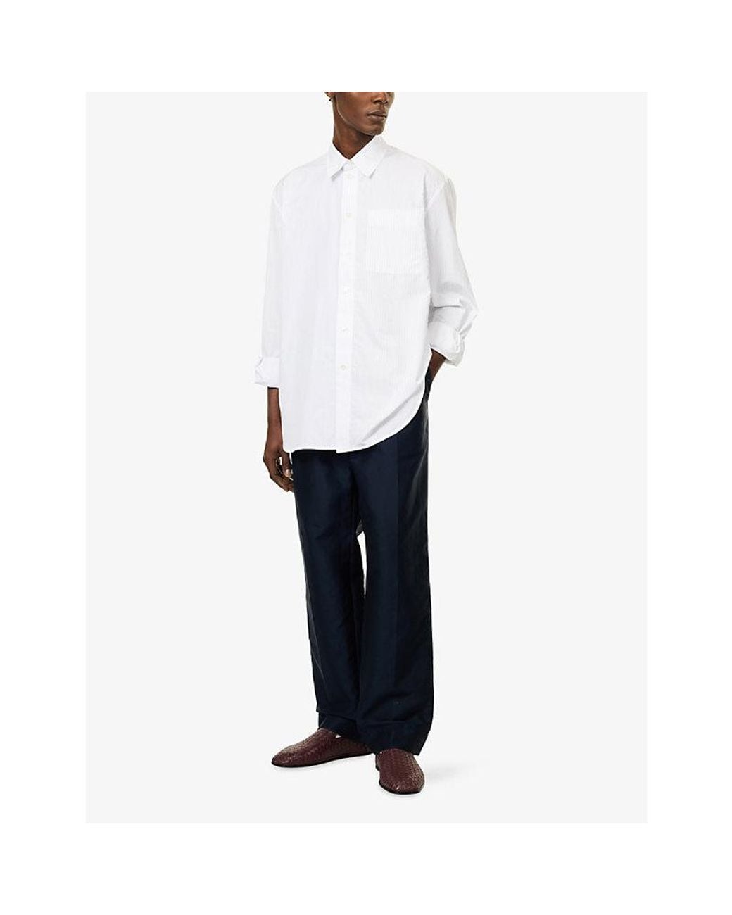 Bottega Veneta Blue Drawstring-Waist Cotton-Blend Trousers for men