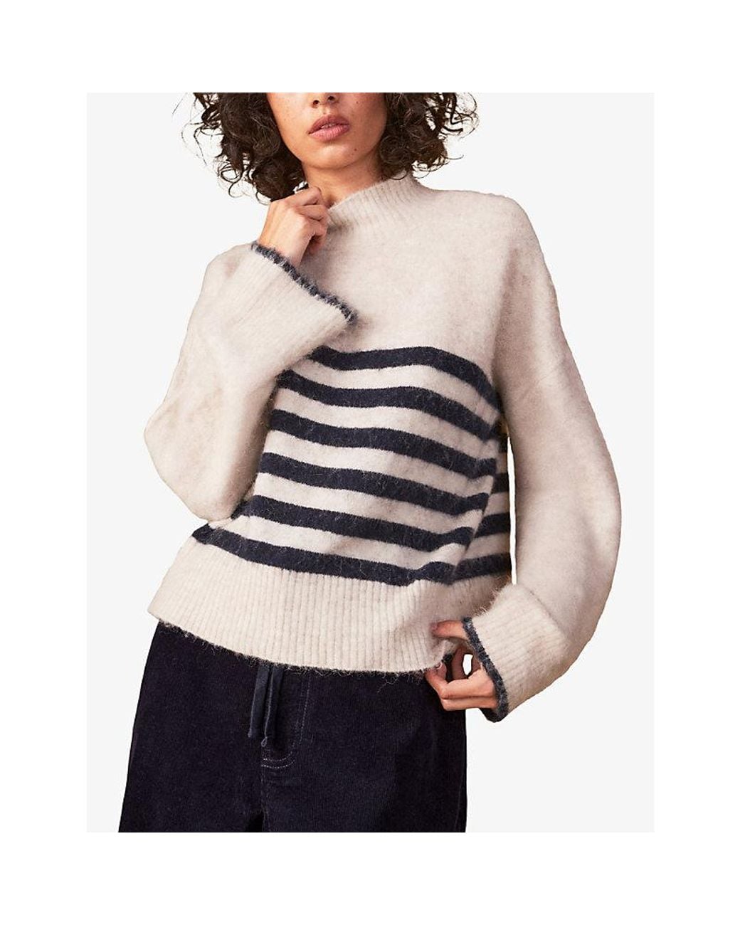 Ro&zo White Breton-Stripe High-Neck Wool-Blend Jumper