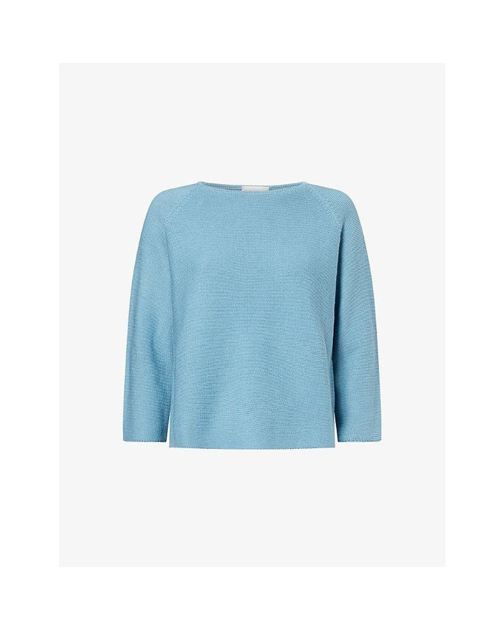 Weekend by Maxmara Blue Boat-Neck Cotton-Knit Jumper