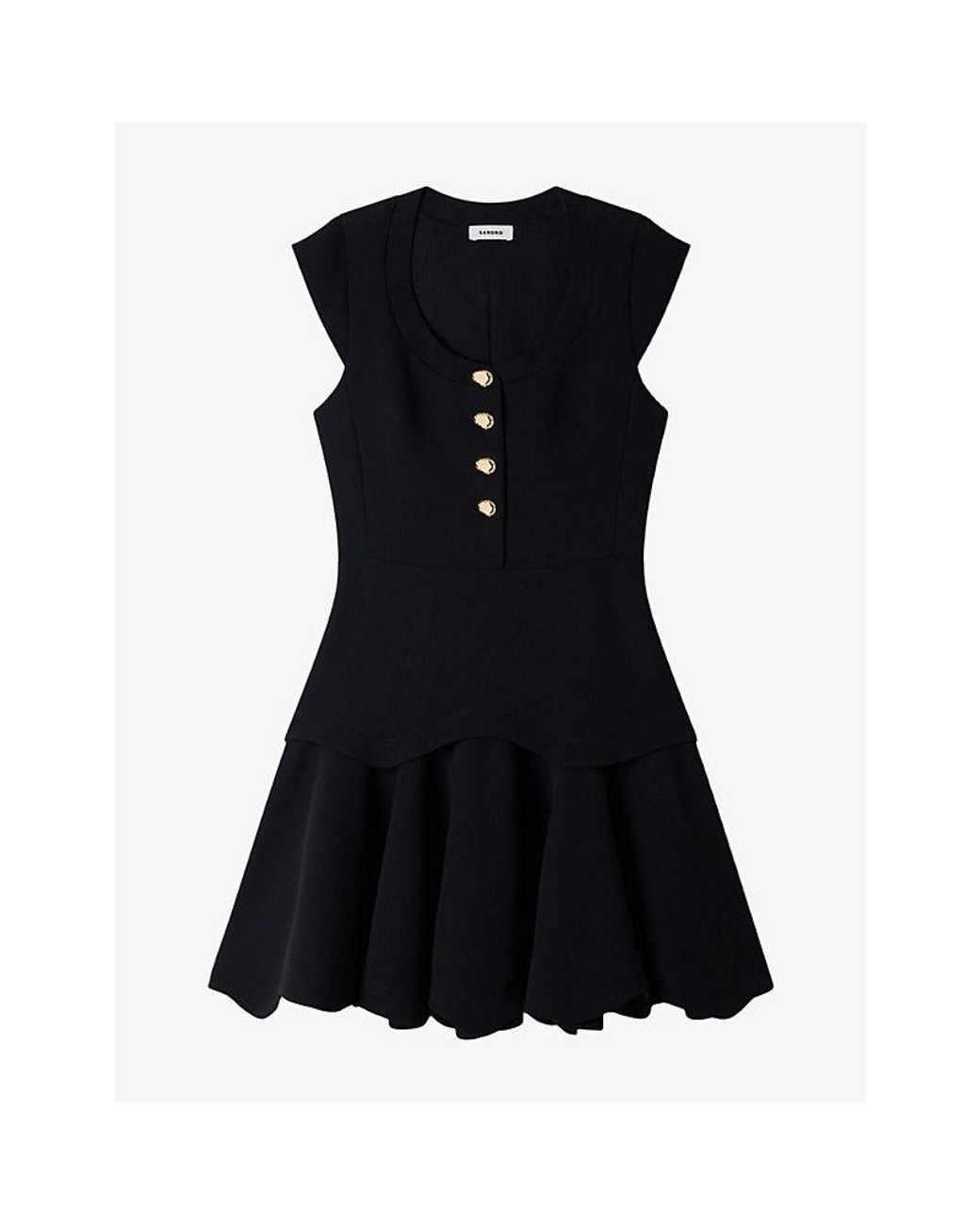 Sandro Black Button-Front Flared-Hem Crepe Mini Dress