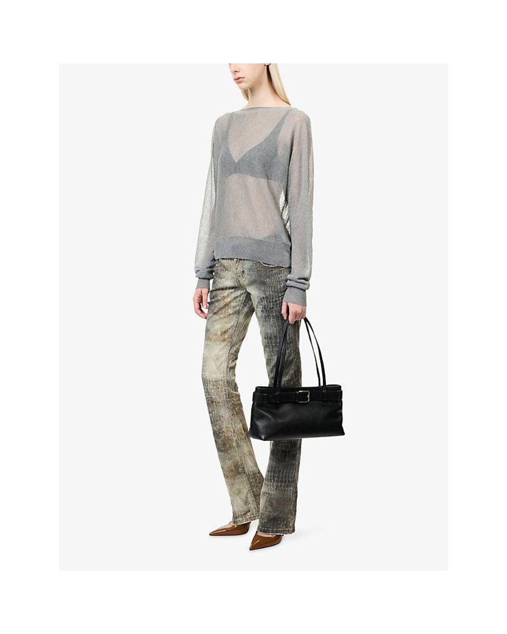 Jaded London Gray Backless Bead Sheer Woven Top