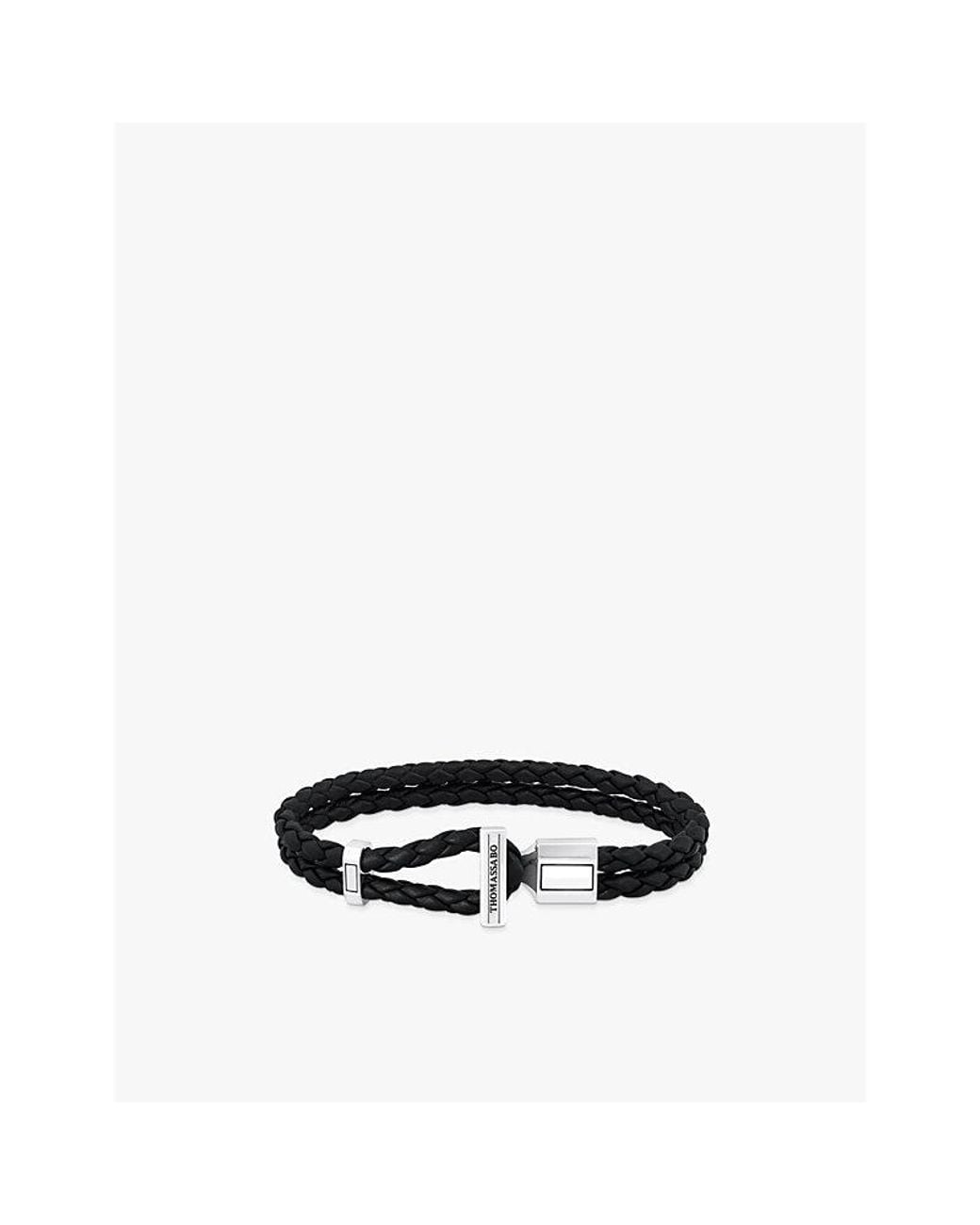 Thomas Sabo Black Logo-Engraved Sterling- And Leather Braided Bracelet
