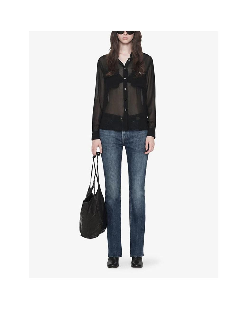 AllSaints Black Maven Sheer Relaxed-Fit Woven Shirt