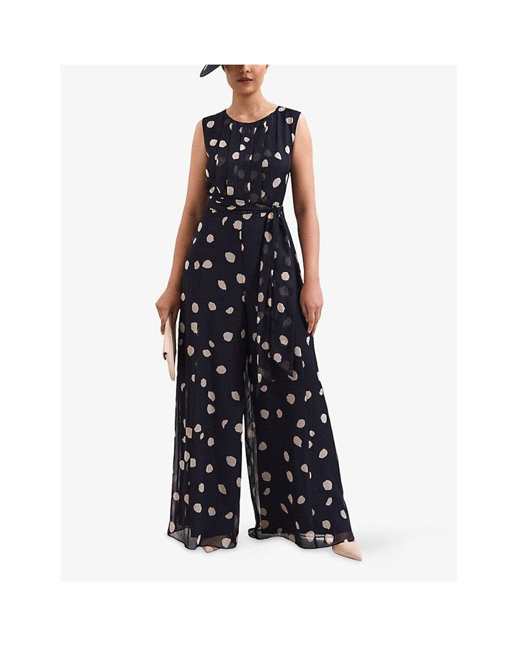 Phase Eight Black Petite Maxine Polka-Dot Chiffon Jumpsuit