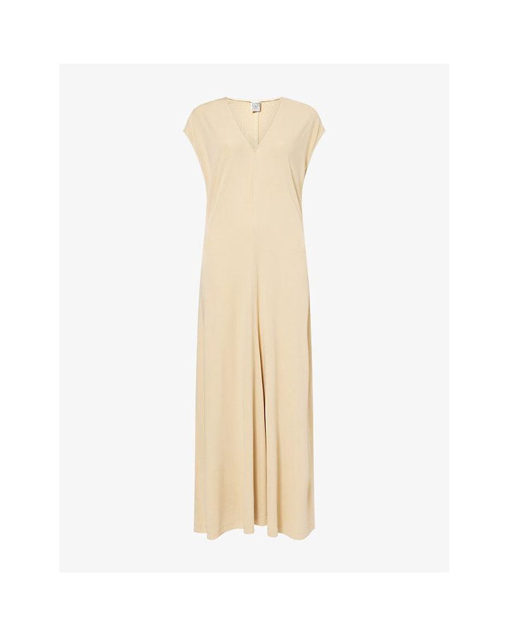 Totême Natural V-Neck Sleeveless Stretch-Jersey Maxi Dress
