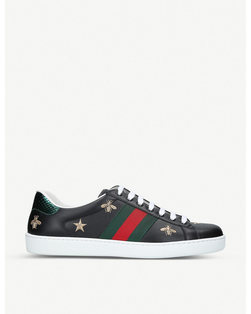 Gucci New Ace Bee Star Leather Trainers in Black for Men | Lyst