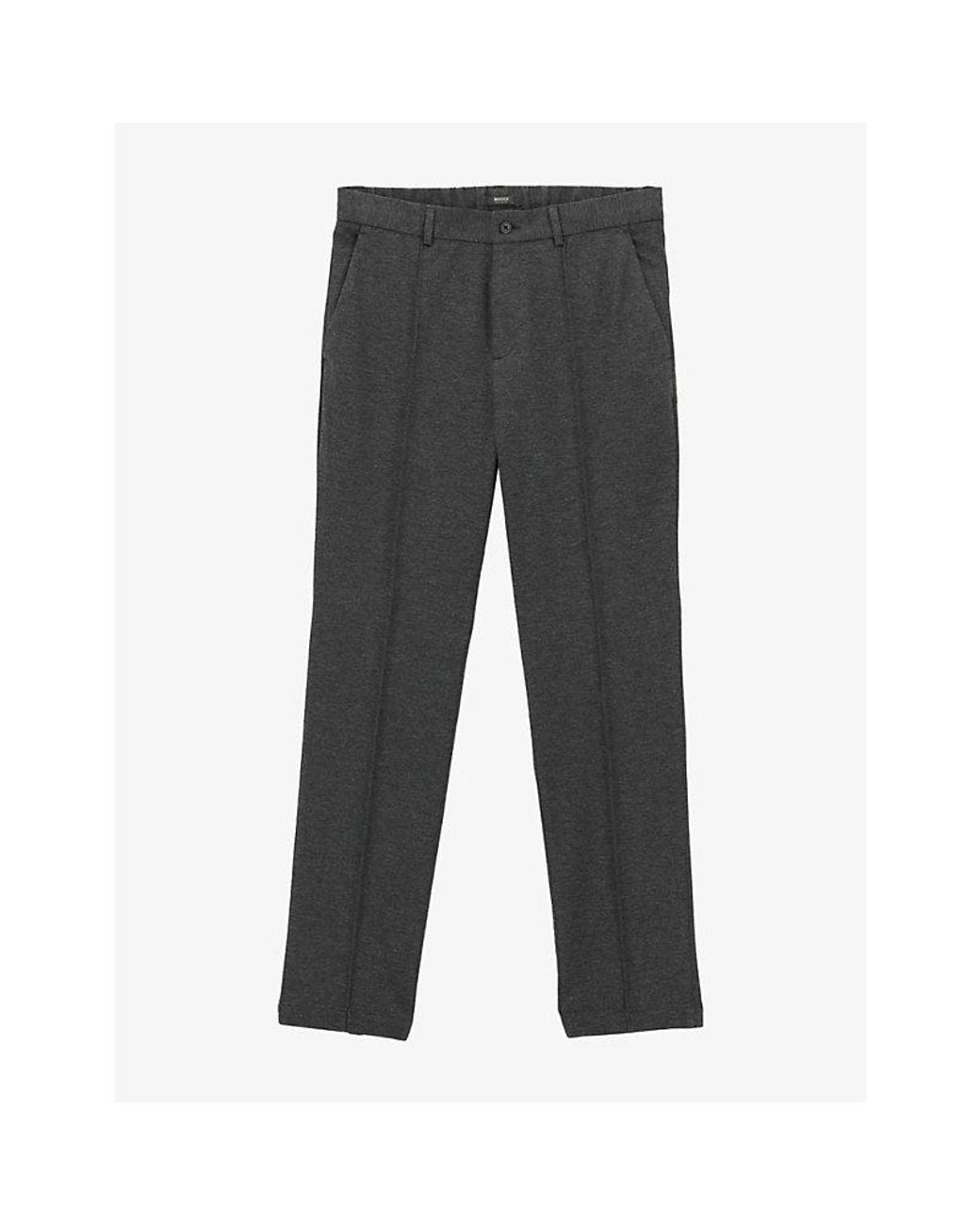 Boggi Gray Seam-Detail Straight-Leg Stretch-Jersey Trousers for men