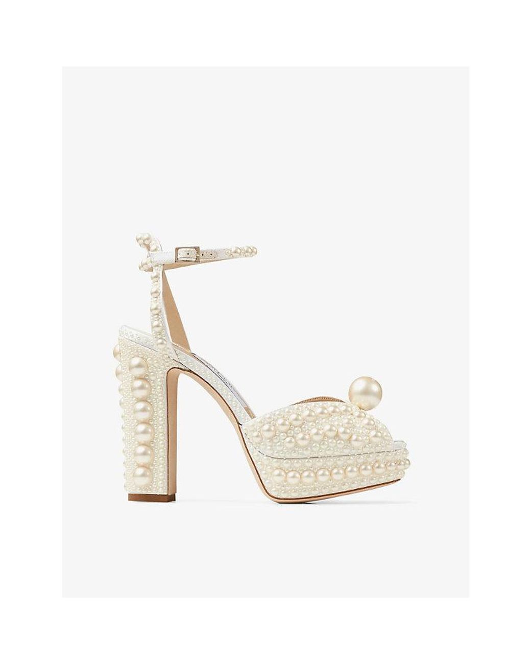 Jimmy Choo Natural Sacaria 120 Pearl-Embellished Satin Platform Sandals